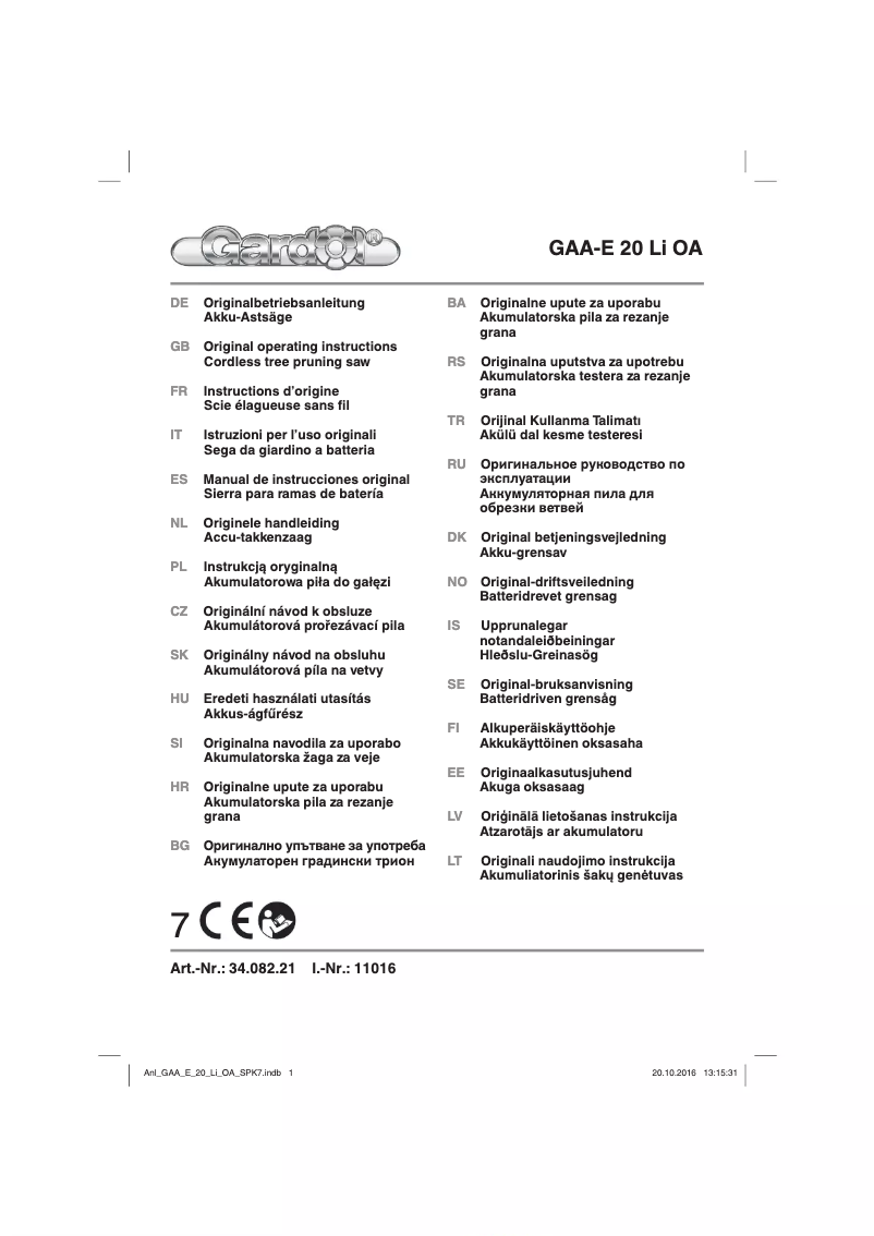 Página 1 del manual Manual de usuario Gardol GAA-E 20 Li OA
