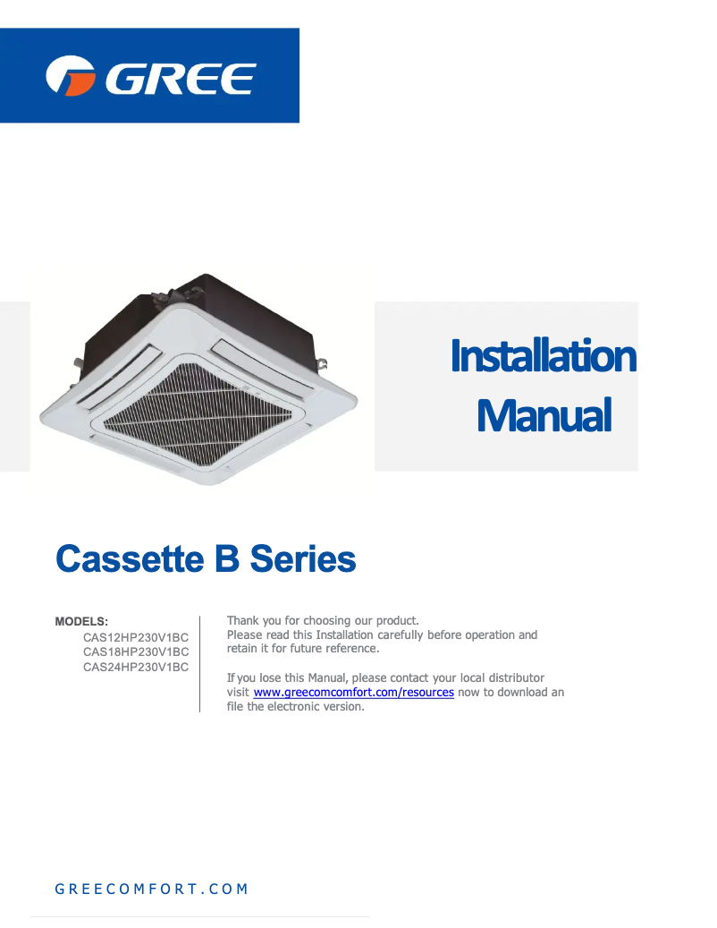 Image de la première page du manuel de l'appareil CAS18HP230V1BC
