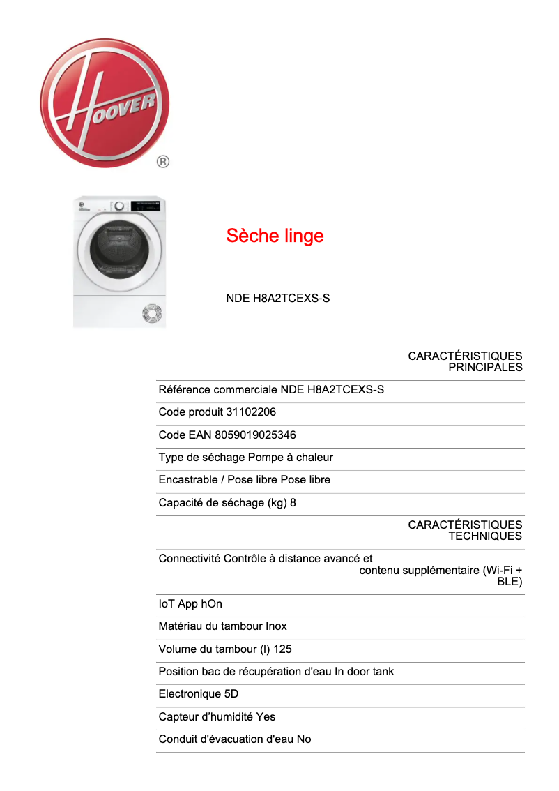 Image de la première page du manuel de l'appareil H-DRY 500 NDE H8A2TCEXS-S