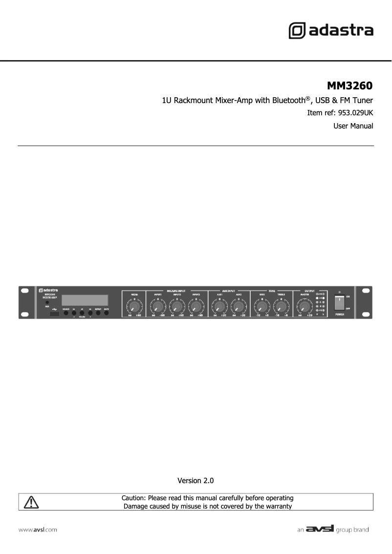 Page 1 de la notice Manuel utilisateur Adastra MM3260