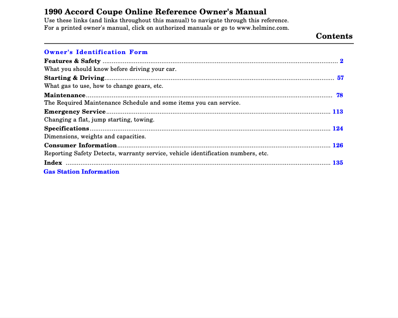 Page 1 de la notice Manuel utilisateur Honda Accord Coupe (1990)