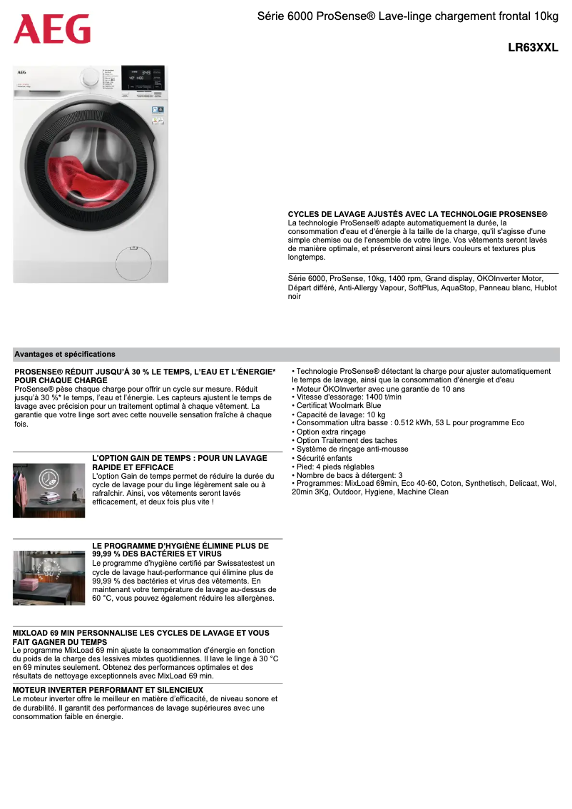 Page n°1 - Fiche technique AEG LR63XXL