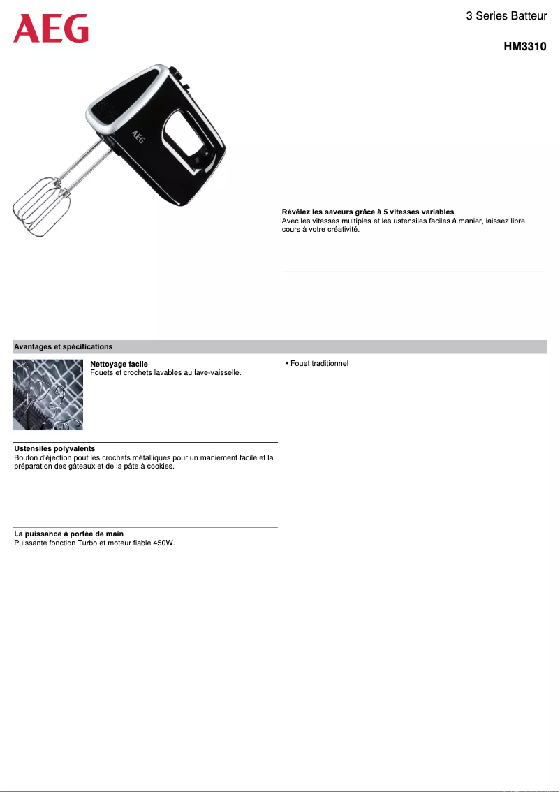 Page n°1 - Fiche technique AEG HM3310