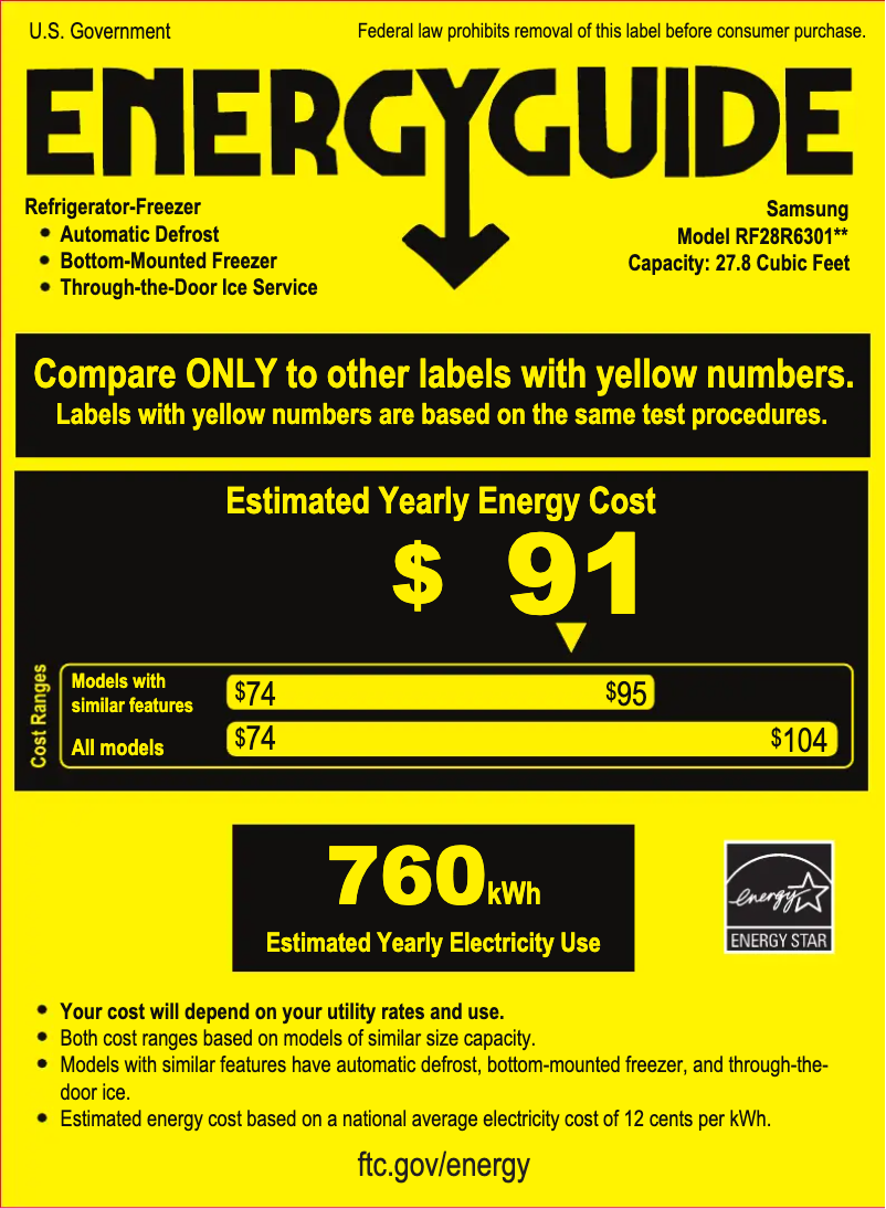 Page 1 de la notice Label énergétique Samsung RF28R6301SR