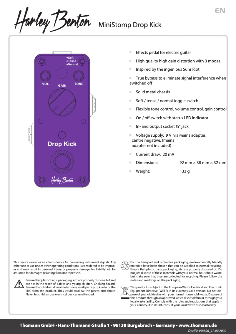 Image de la première page du manuel de l'appareil MiniStomp Drop Kick