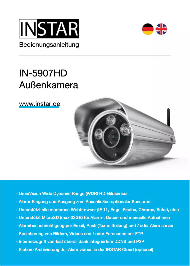 Page 1 de la notice Manuel utilisateur Instar IN-5907HD