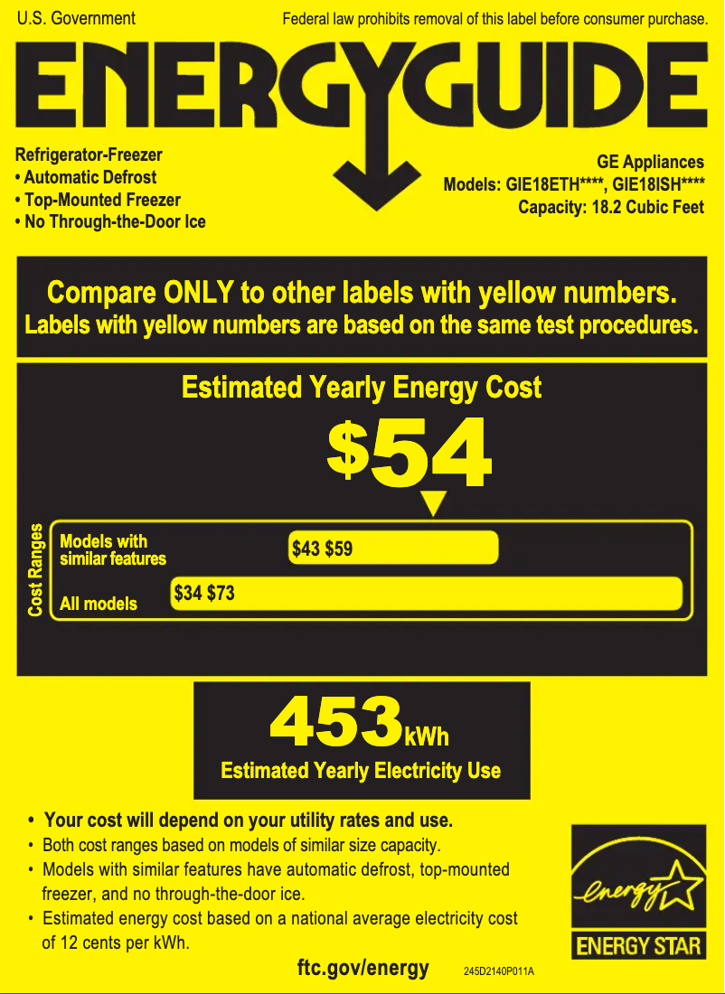 Página 1 del manual Etiqueta energética GE GIE18ETHWW