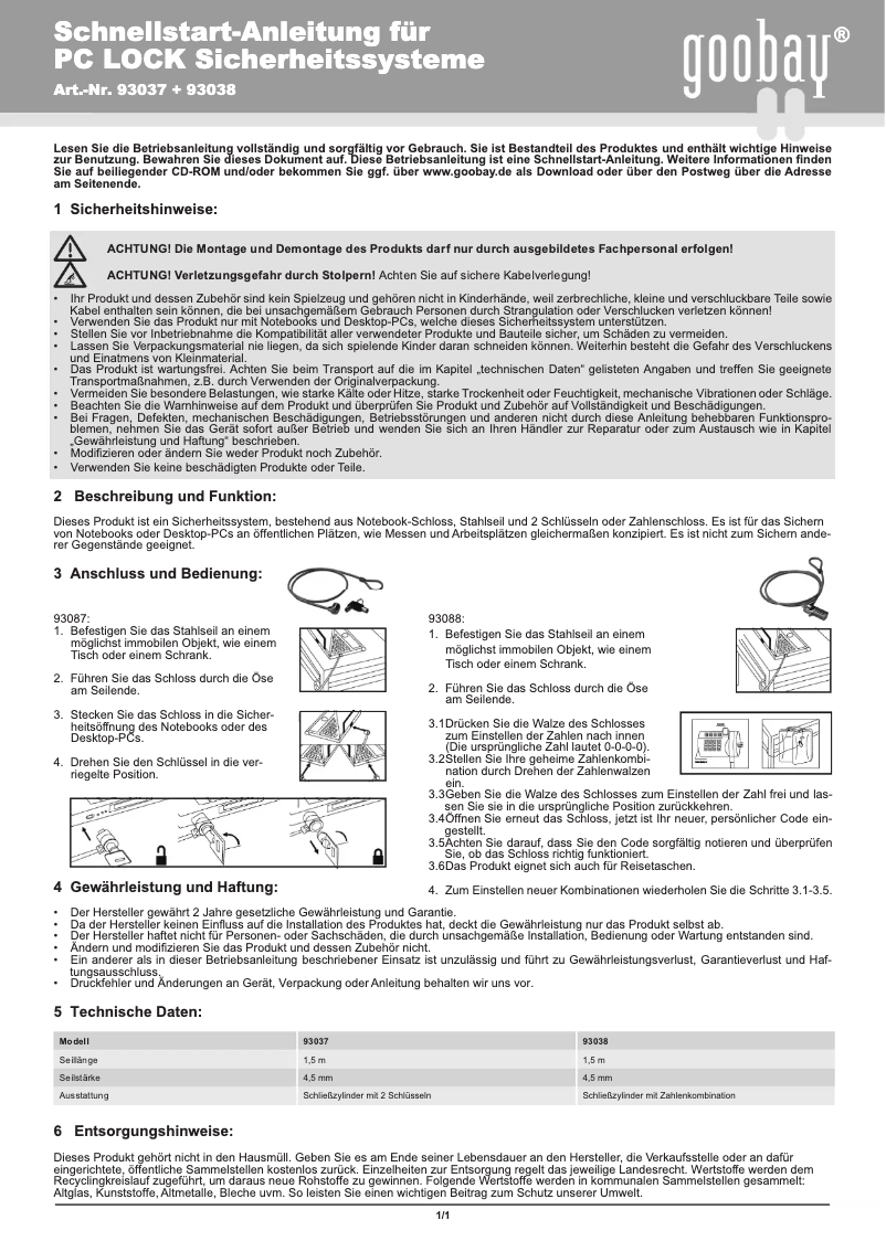 Page 1 de la notice Manuel utilisateur Goobay 93038