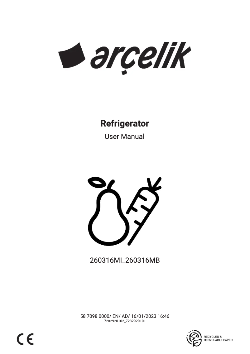 Page 1 de la notice Manuel utilisateur Arçelik 260316 MB