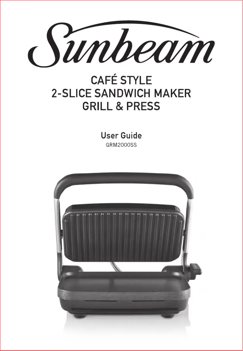 Page 1 de la notice Manuel utilisateur Sunbeam Cafe Style GRM2000SS