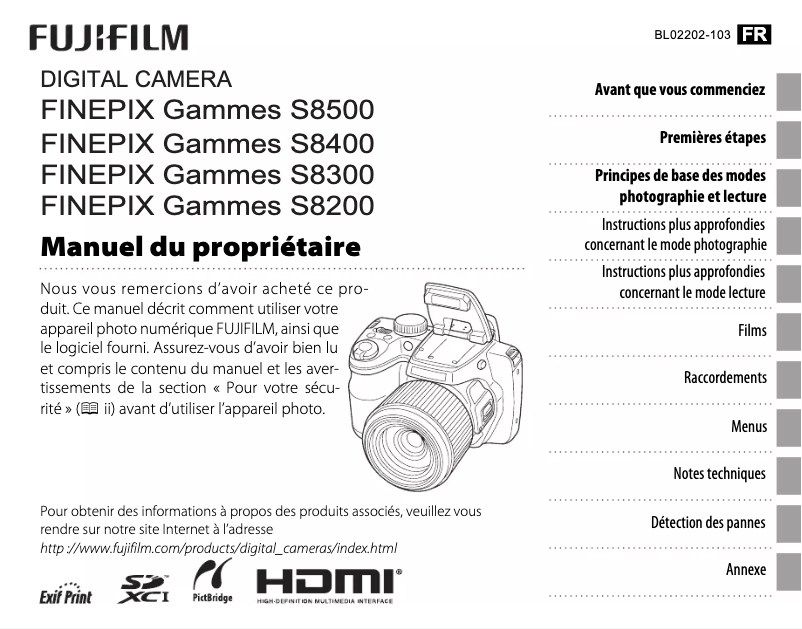 Image de la première page du manuel de l'appareil FinePix S8200