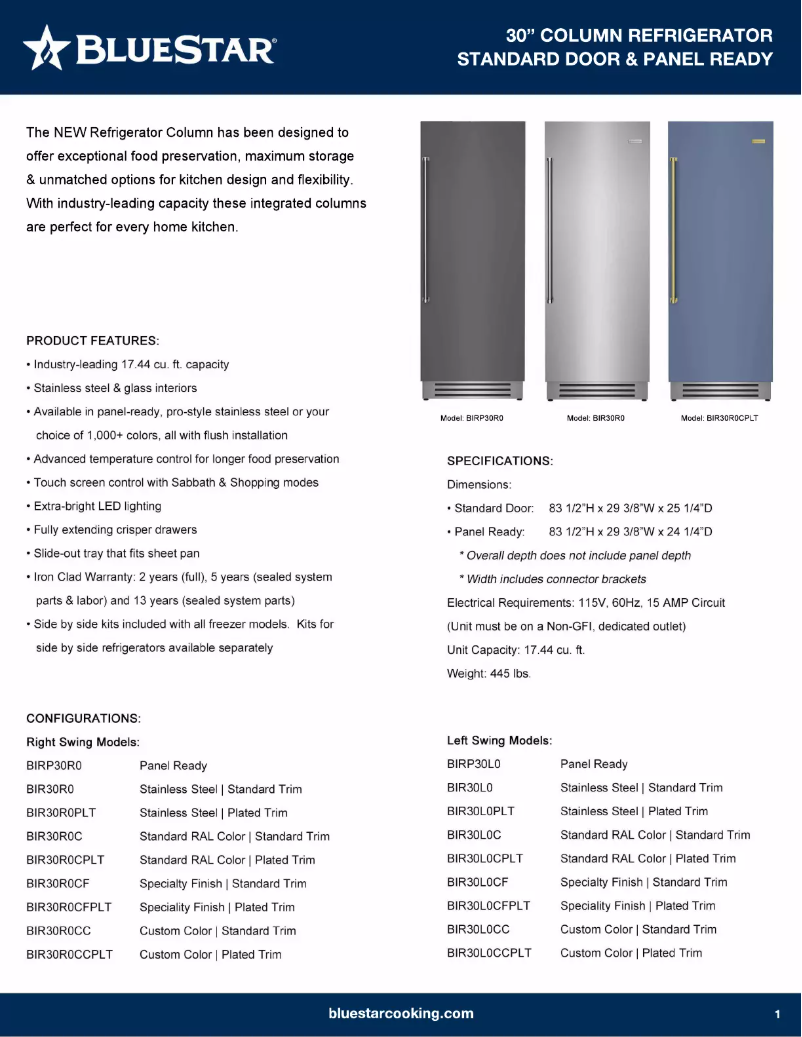 Page n°1 - Fiche technique BlueStar BIR30R0