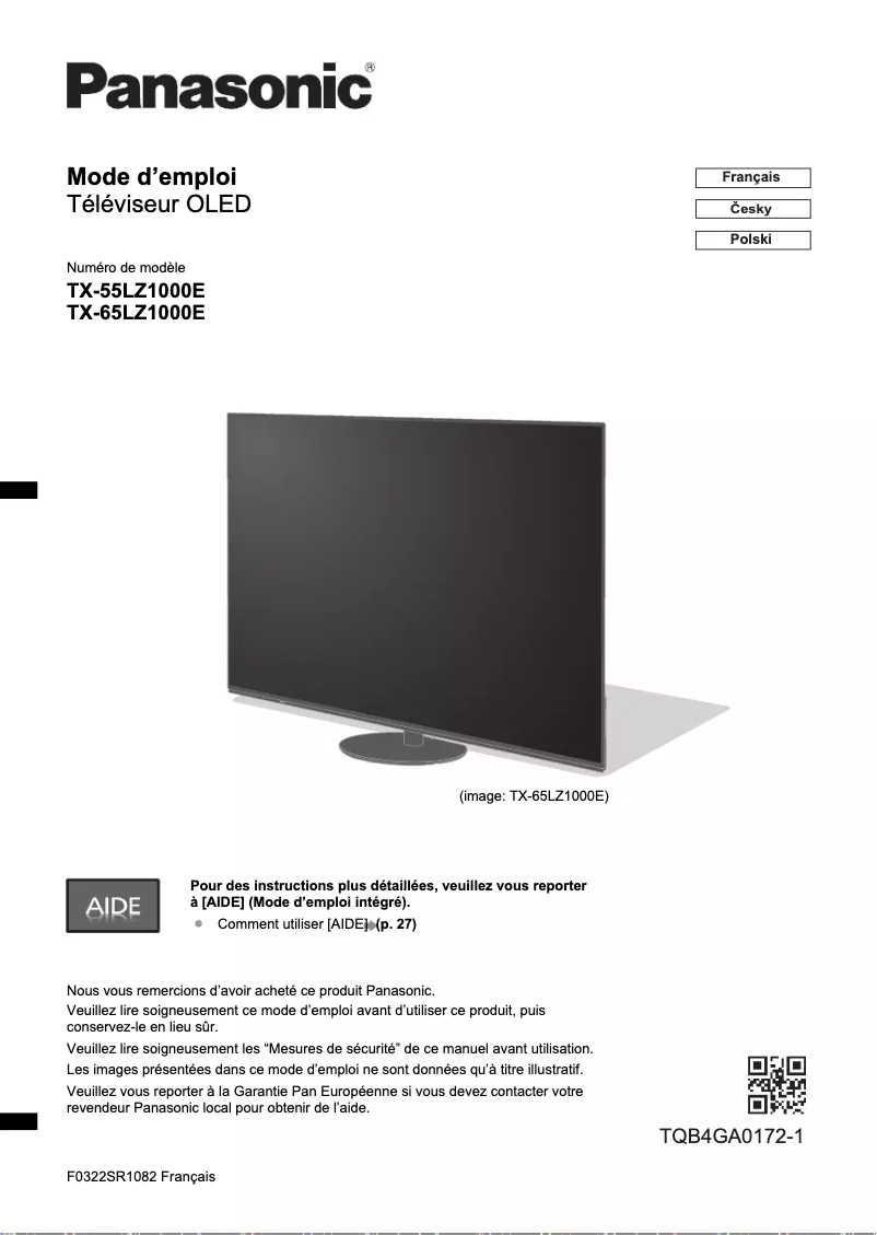 Image de la première page du manuel de l'appareil TX-55LZ1000E