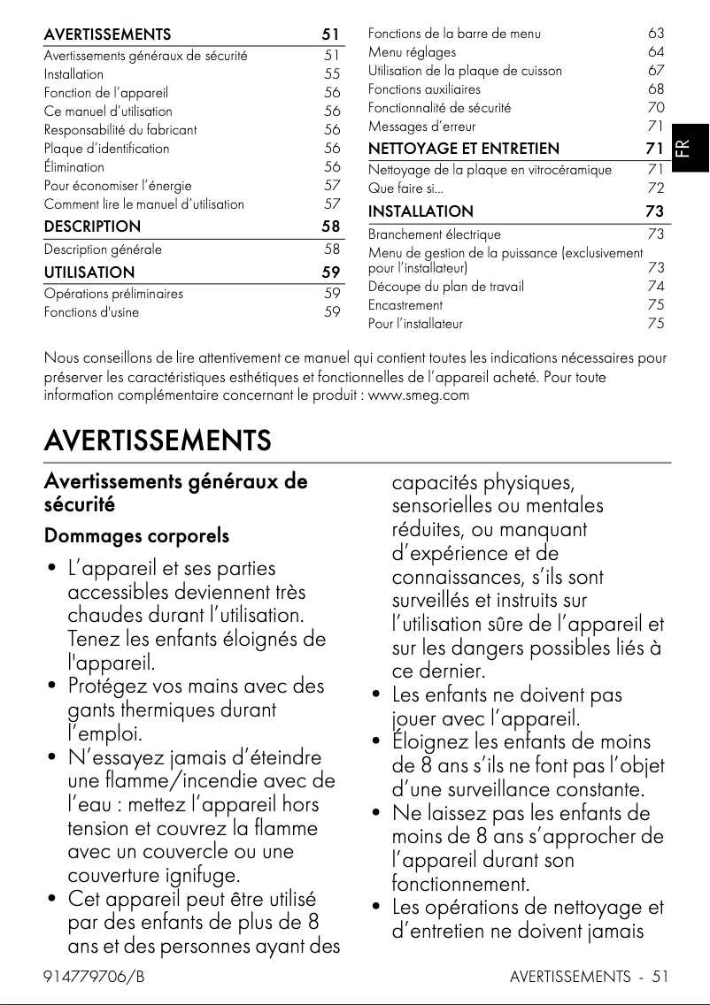 Page 1 de la notice Manuel utilisateur Smeg SIA1963DS