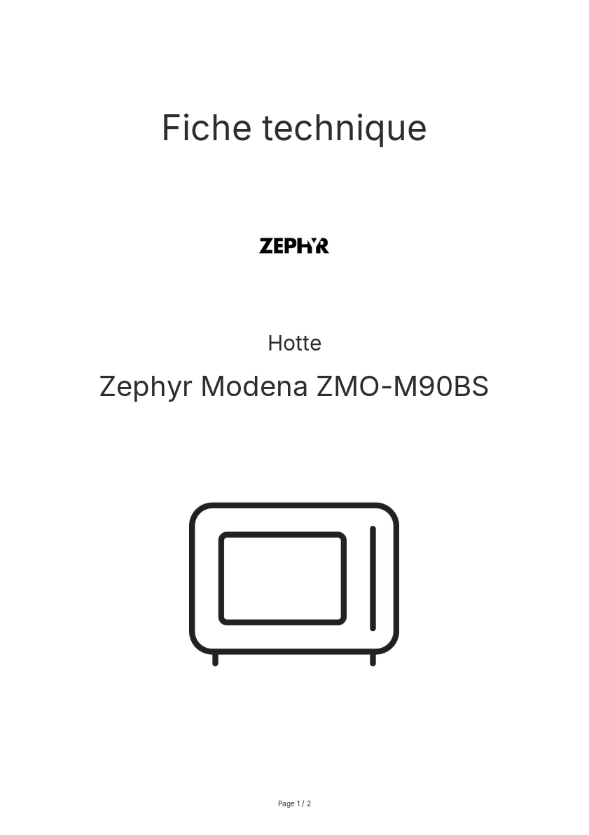 Page n°1 - Fiche technique Zephyr Modena ZMO-M90BS