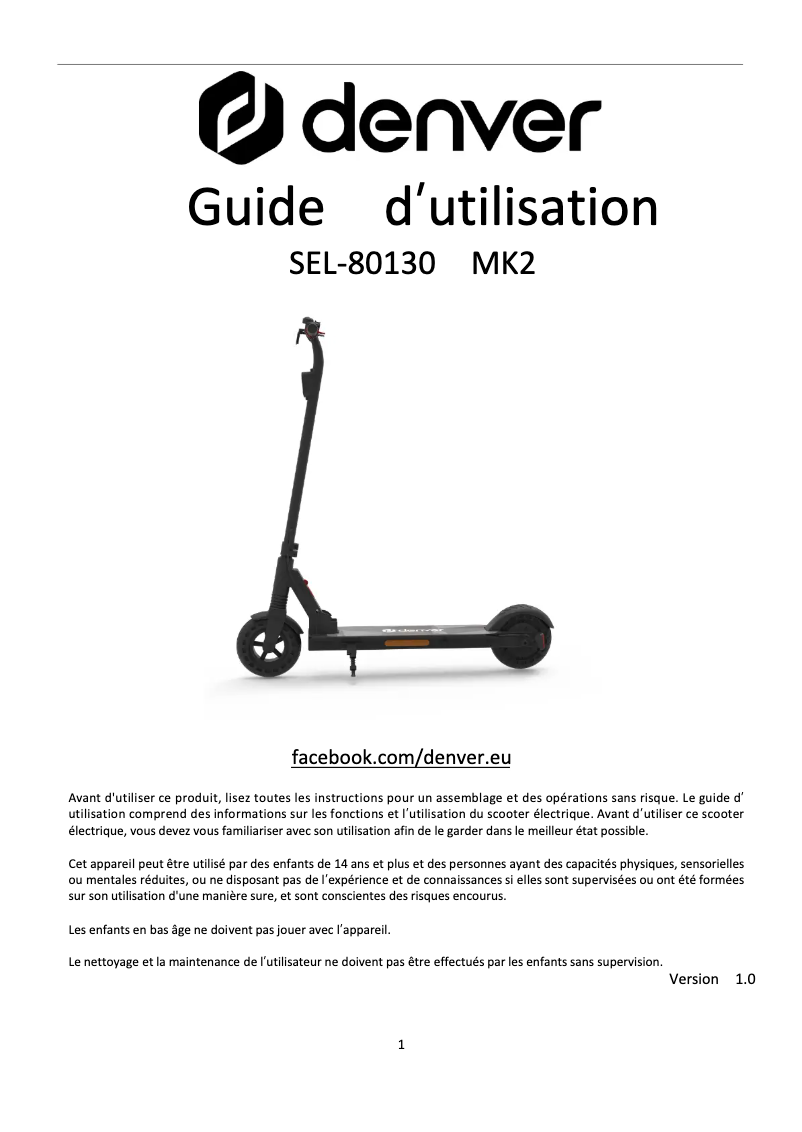 Page n°1 - Manuel utilisateur Denver SEL-80130 MK2