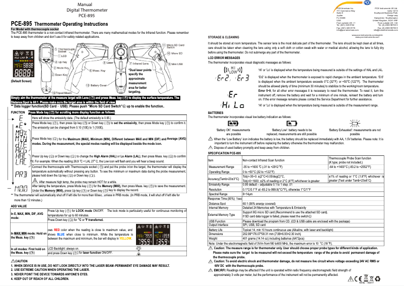 Page n°1 - Manuel utilisateur PCE Instruments PCE-895