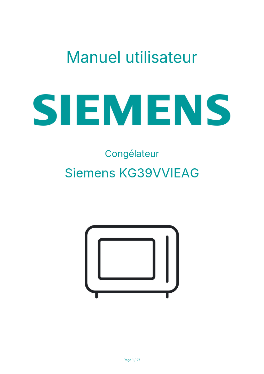 Page n°1 - Manuel utilisateur Siemens KG39VVIEAG