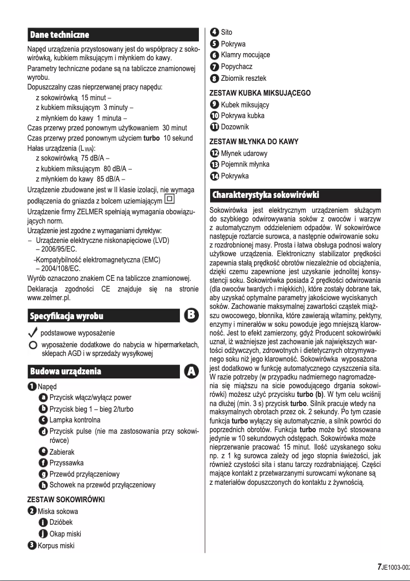 Image de la première page du manuel de l'appareil JE1003