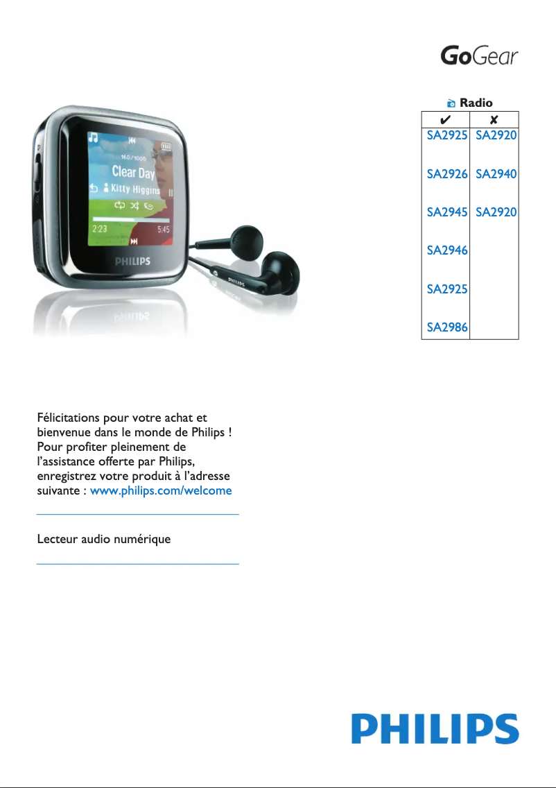 Image de la première page du manuel de l'appareil GoGear SA2945