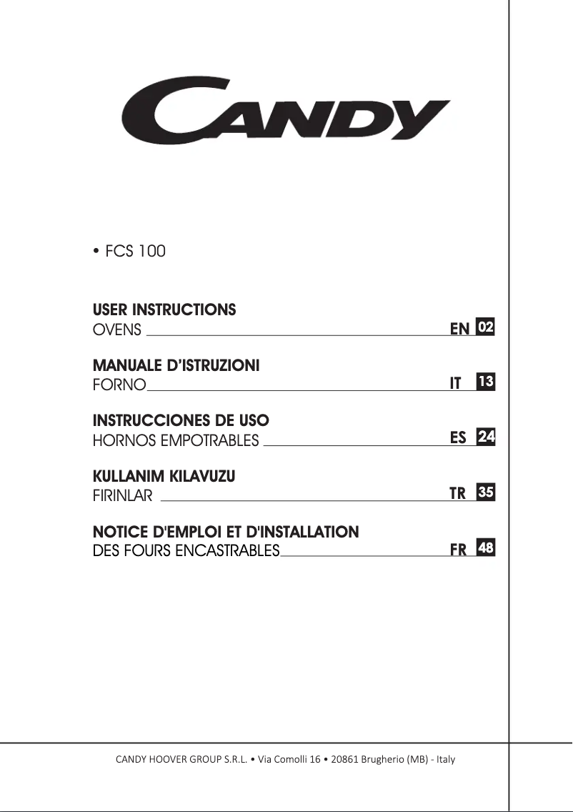 Page 1 de la notice Manuel utilisateur Candy FCS100N/E