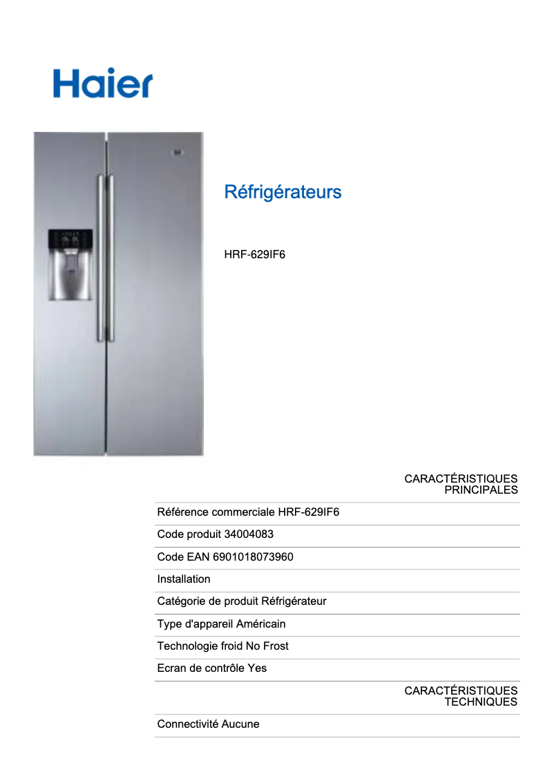 Page n°1 - Label énergétique Haier HRF-629IF6