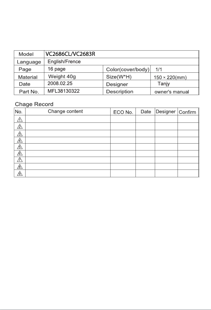 Page n°1 - Manuel utilisateur LG VC2683R