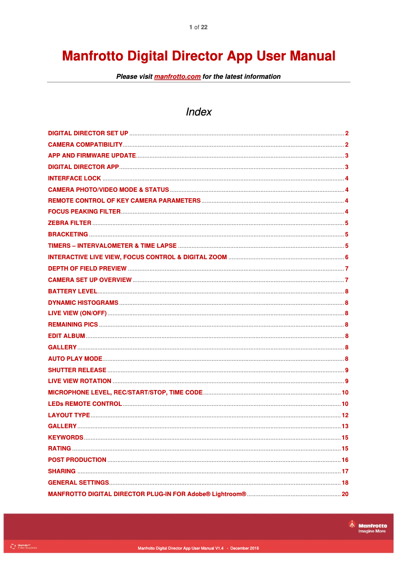 Page 1 de la notice Manuel utilisateur Manfrotto Digital Director