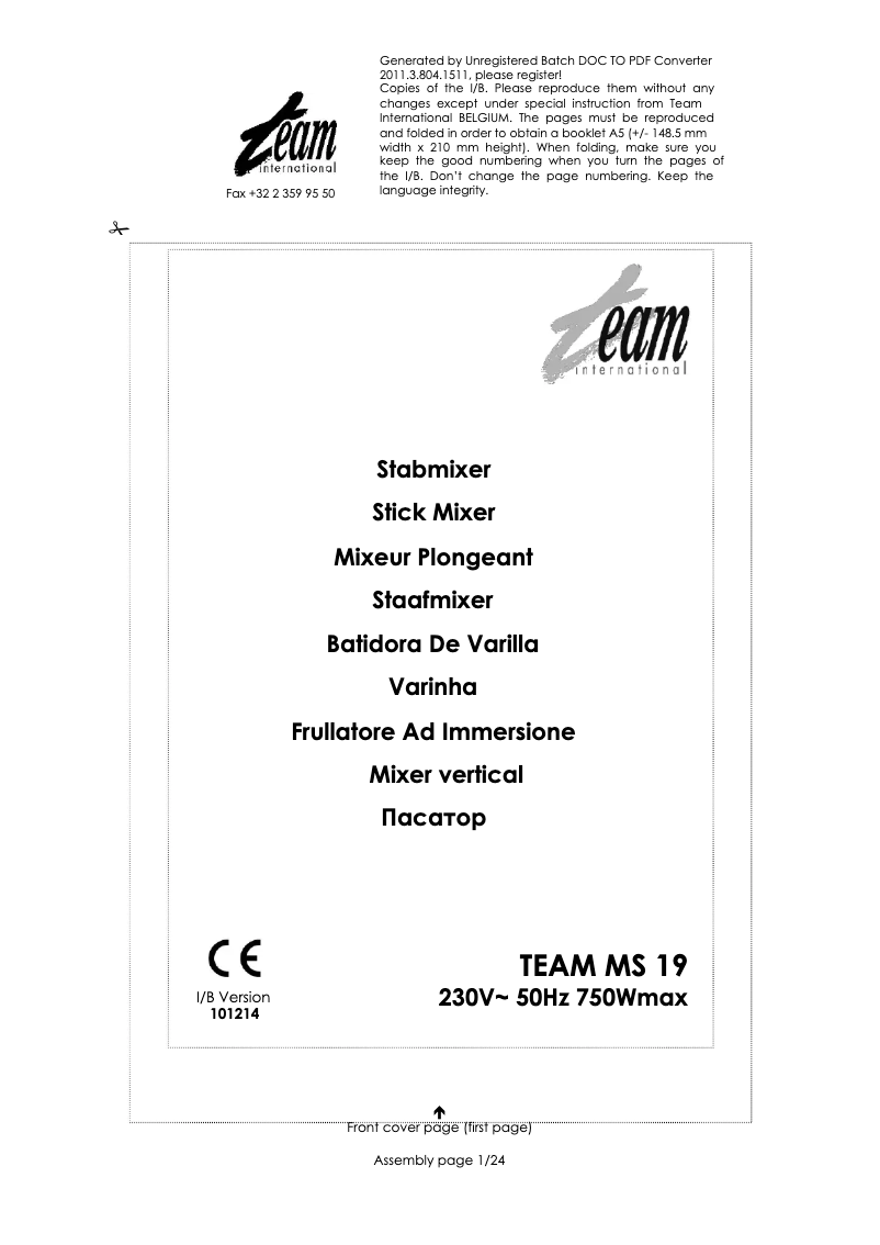 Page n°1 - Manuel utilisateur Team MS 19