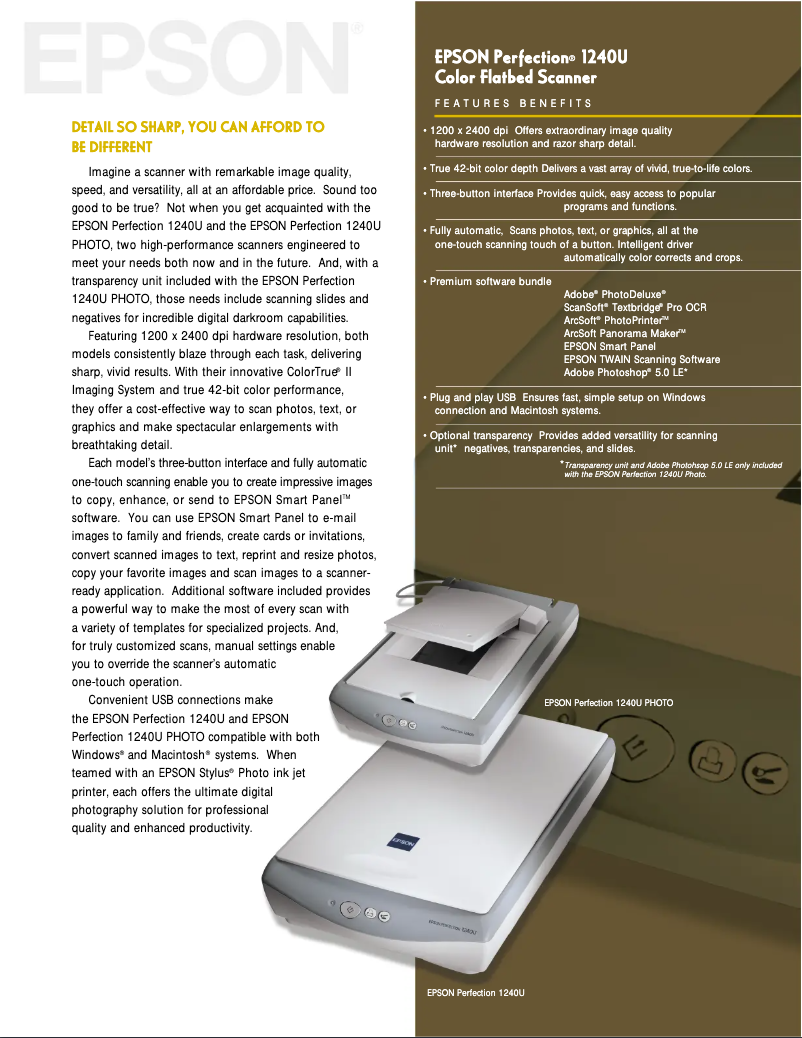 Page 1 de la notice Brochure Epson Perfection 1240U