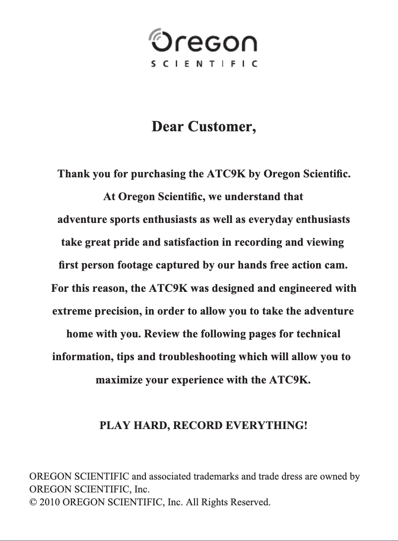 Page n°1 - Manuel utilisateur Oregon Scientific ATC9K