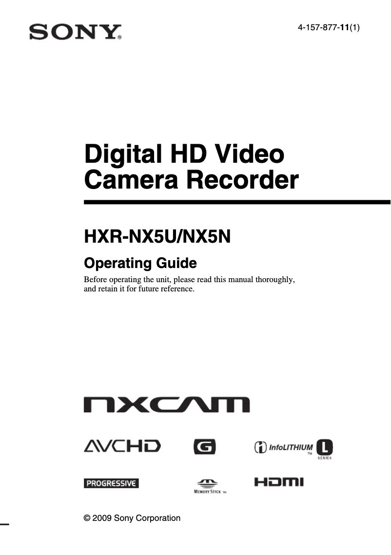 Page 1 de la notice Manuel utilisateur Sony HXR-NX5U