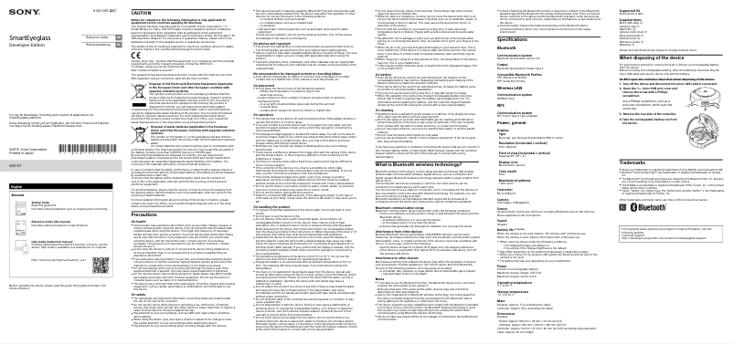 Page 1 de la notice Manuel utilisateur Sony SmartEyeglass SED-E1