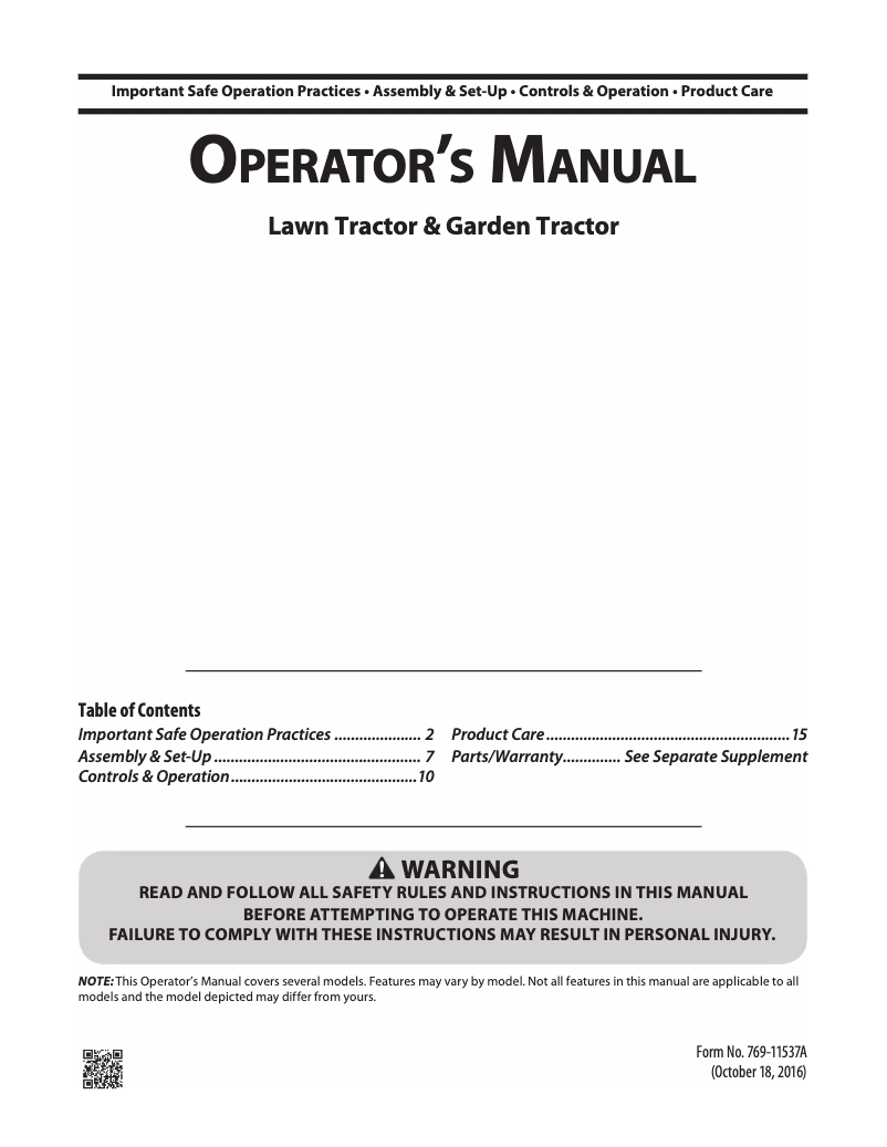 Page 1 de la notice Manuel utilisateur Troy-Bilt TB2246