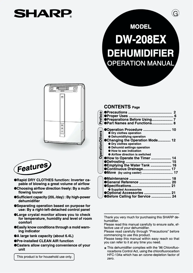 Page n°1 - Manuel utilisateur Sharp DW-208EX
