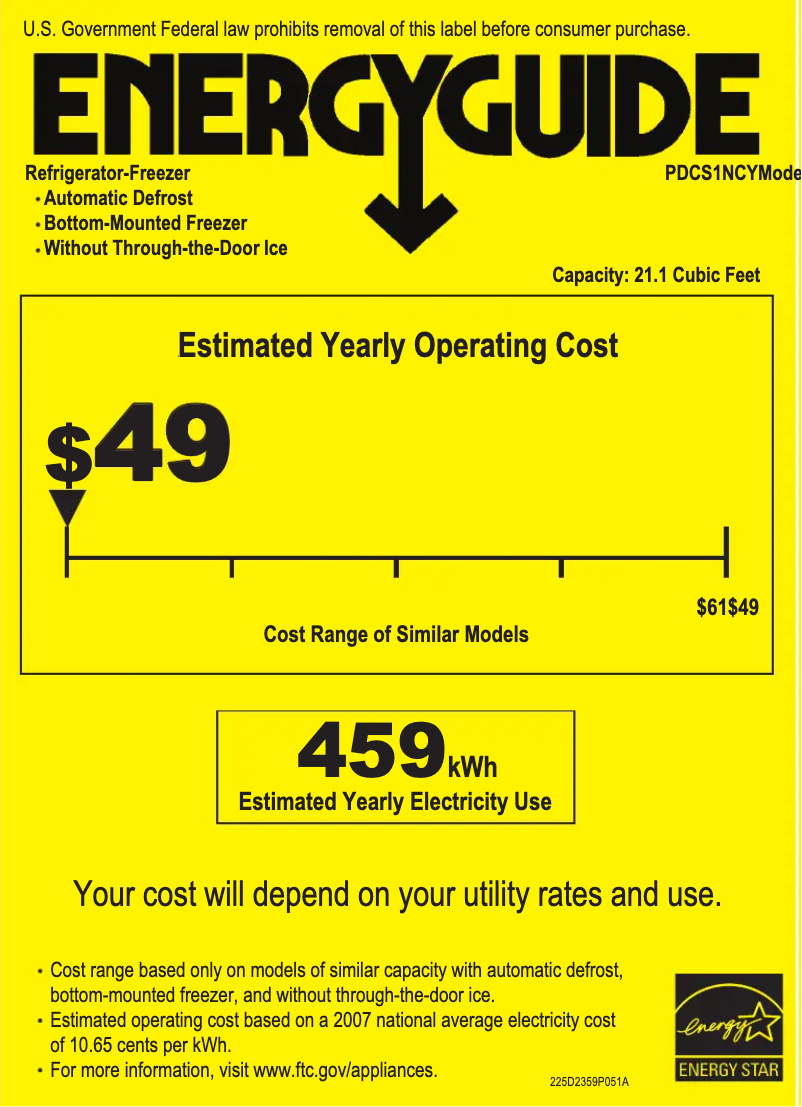Page 1 de la notice Label énergétique GE Profile PDCS1NCYLSS