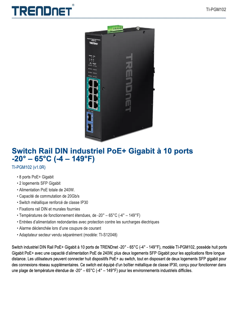 Image de la première page du manuel de l'appareil TI-PGM102