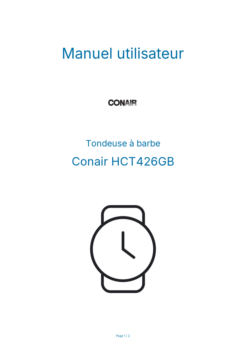 Page n°1 - Manuel utilisateur Conair HCT426GB