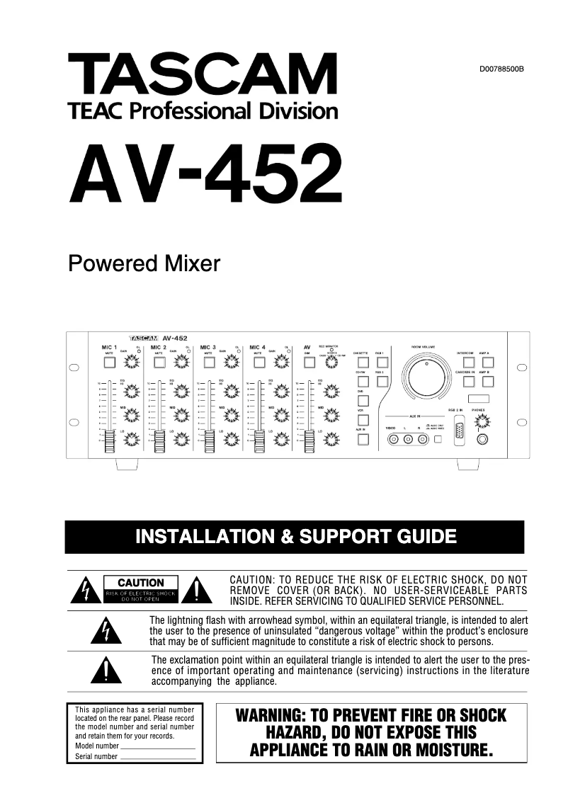Page 1 de la notice Guide d'installation Tascam AV-452