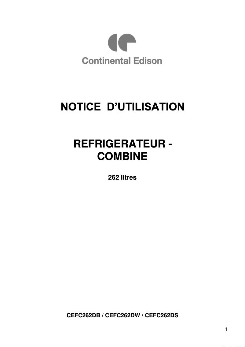 Page n°1 - Manuel utilisateur Continental Edison CEFC262DB