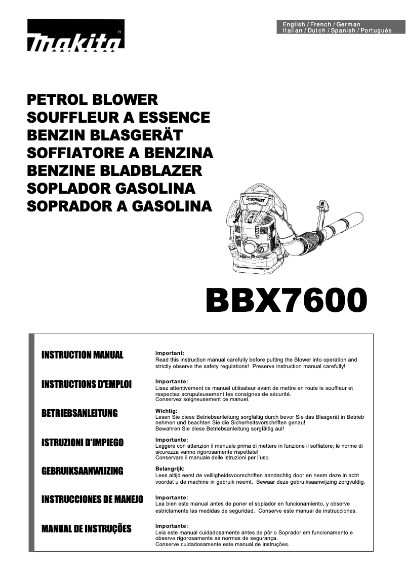Page 1 de la notice Manuel utilisateur Makita BBX7600