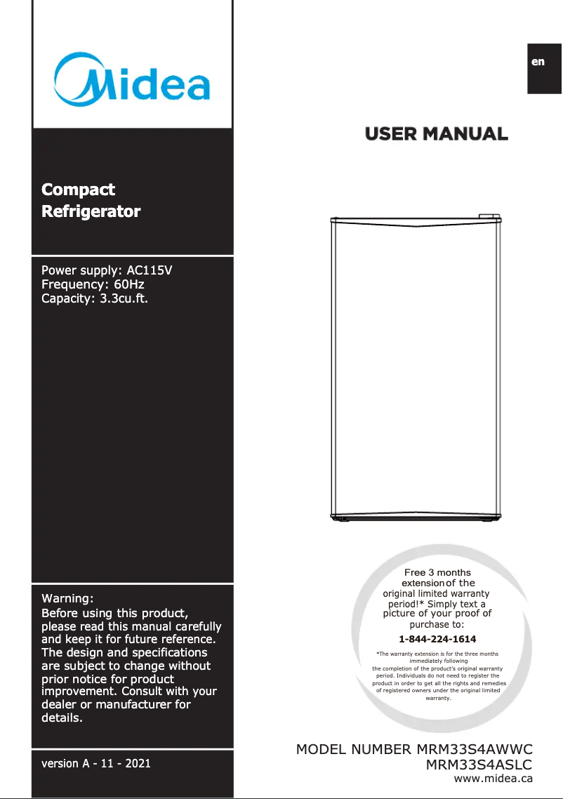 Page 1 de la notice Manuel utilisateur Midea MRM33S4AWWC