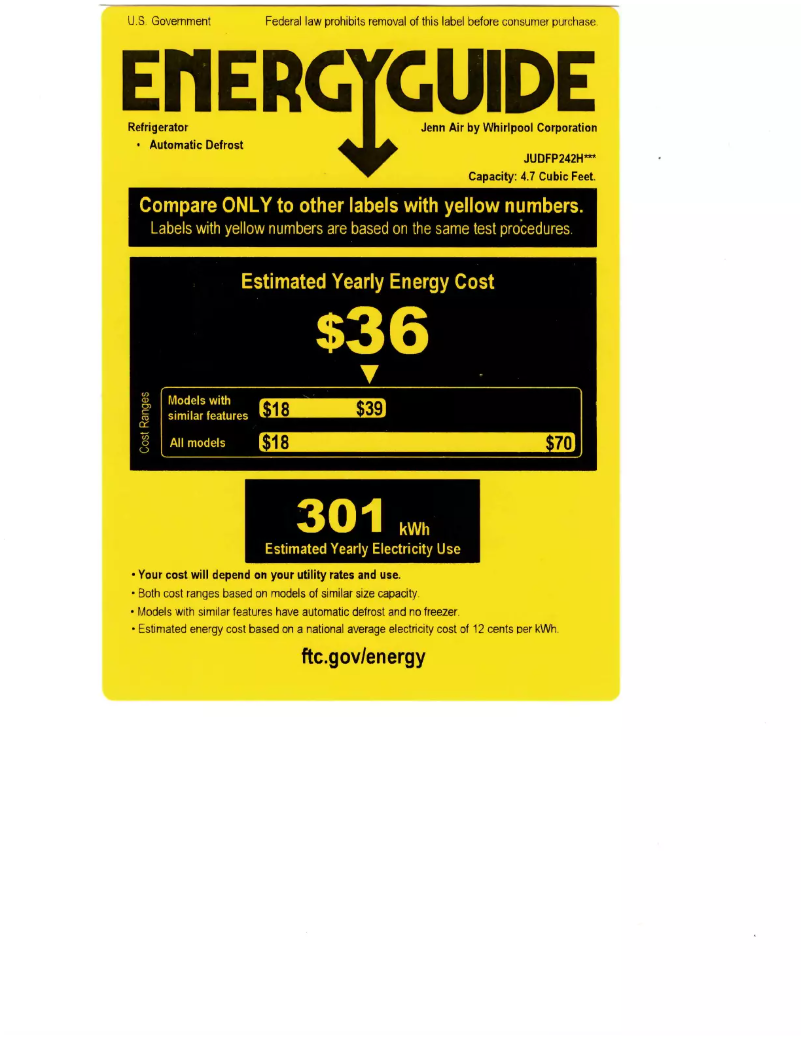 Page 1 de la notice Label énergétique JennAir JUDFP242HM