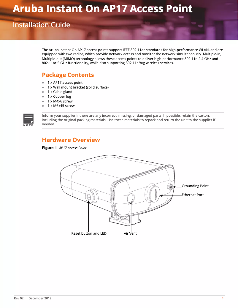 Page n°1 - Manuel utilisateur Aruba Instant On AP17