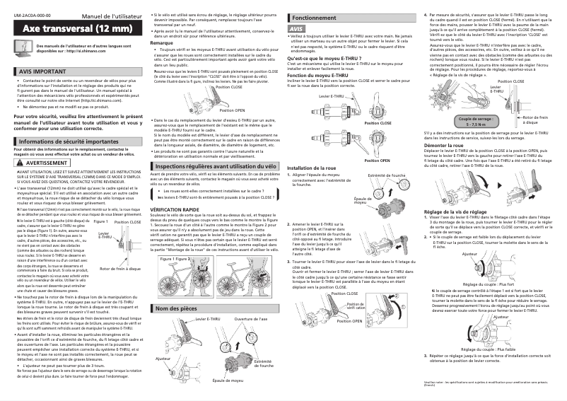 Page n°1 - Manuel utilisateur Shimano SM-AX720-100x12