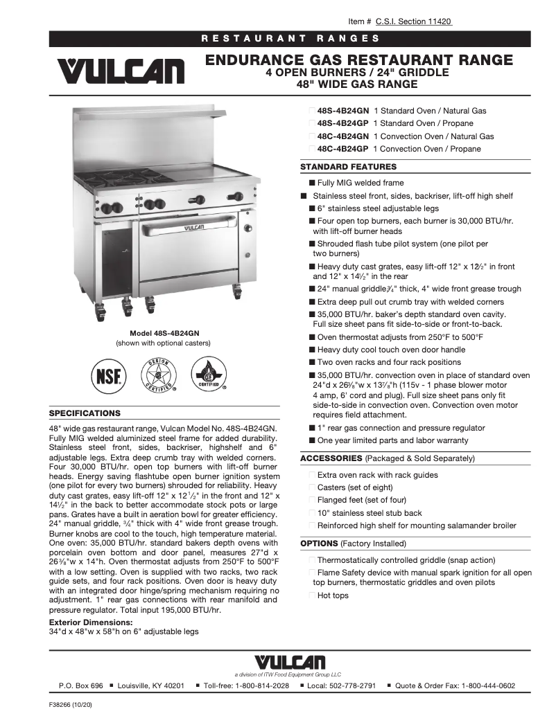 Page 1 de la notice Fiche technique Vulcan 48C-4B24GT