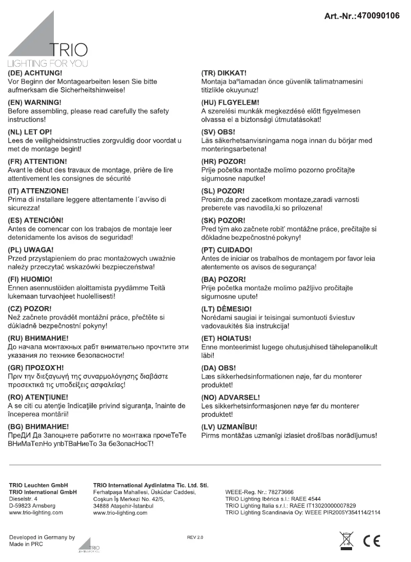 Page n°1 - Manuel utilisateur Trio Lighting Sevilla 470090106