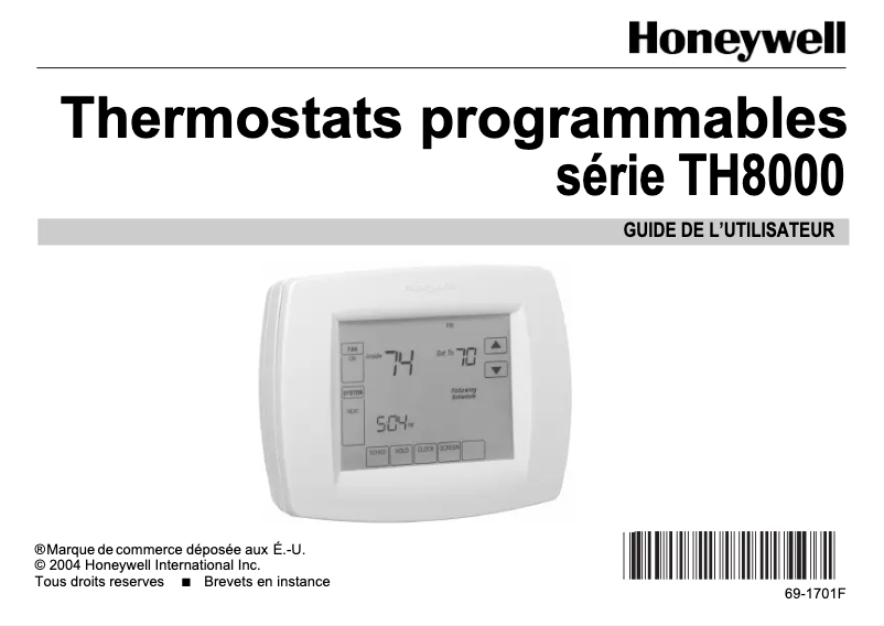 Page 1 de la notice Manuel utilisateur Honeywell VisionPro TH8000