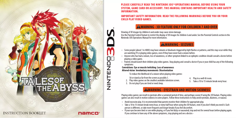 Page 1 de la notice Manuel utilisateur Nintendo Tales of the Abyss (3DS)