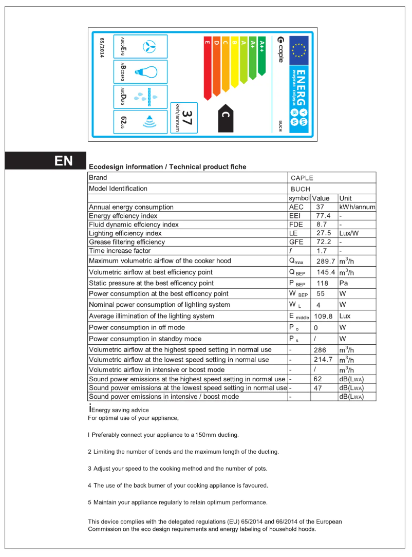 Page n°1 - Fiche technique Caple BUCH